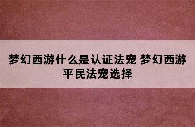 梦幻西游什么是认证法宠 梦幻西游平民法宠选择